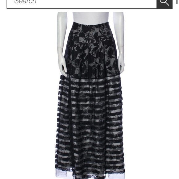 Sachin and Babi Noir Mesh Lace Overlay Maxi Skirt Black Floral Striped Size 6 - Picture 15 of 16